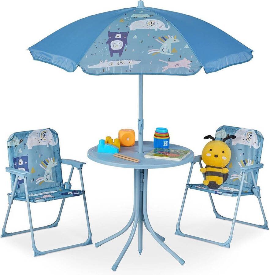 Dailysupplies Picknicktafel Kinderen met Parasol Speeltafel Zandtafel Kinder Tuinset Camping Blauw
