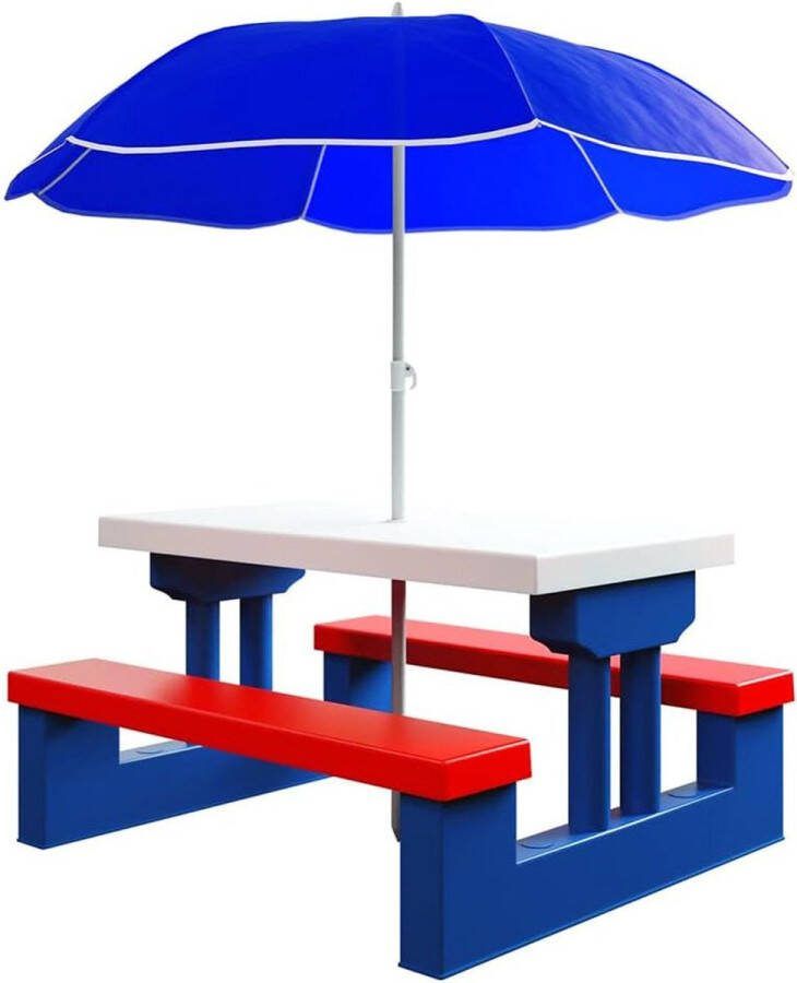 Dailysupplies Picknicktafel Kinderen met Parasol Speeltafel Zandtafel Kinder Tuinset Camping Blauw