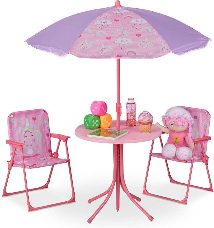 Dailysupplies Picknicktafel Kinderen met Parasol Speeltafel Zandtafel Kinder Tuinset Camping Roze met Paars