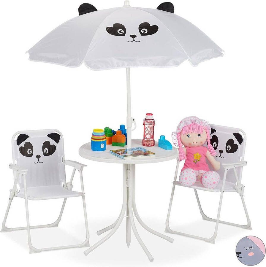 Dailysupplies Picknicktafel Kinderen met Parasol Speeltafel Zandtafel Kinder Tuinset Camping Wit