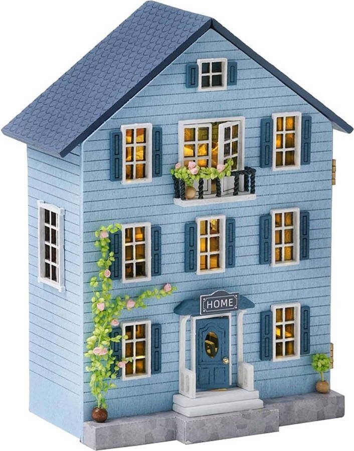 Dailysupplies Poppenhuis Houten Poppenhuis met Meubels Kinderspeelgoed 1 jaar en Ouder Blauw