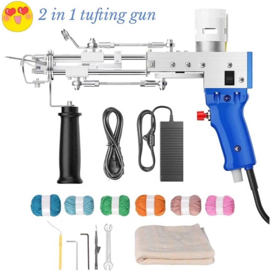 Dailysupplies Premium Tufting Gun Beginnerspakket Borduurmachine 2 in 1 Naaimachine Inclusief Accessoires Wit met Blauw