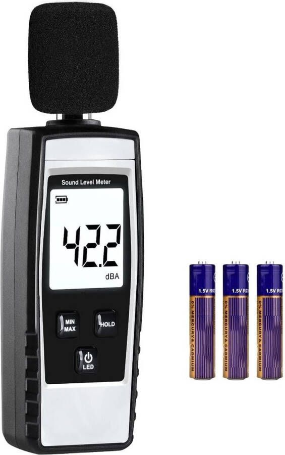 Dailysupplies Professionele Decibelmeter DB Meter Geluidsmeter Inclusief Batterijen Wit met Zwart