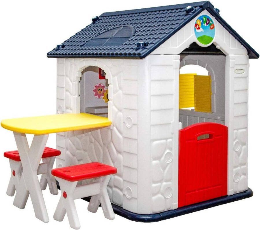 Dailysupplies Speelhuisje voor Buiten Buitenspeelgoed Jongens en Meisjes Speelhuisjes Speelhuis Wit met Blauw dak