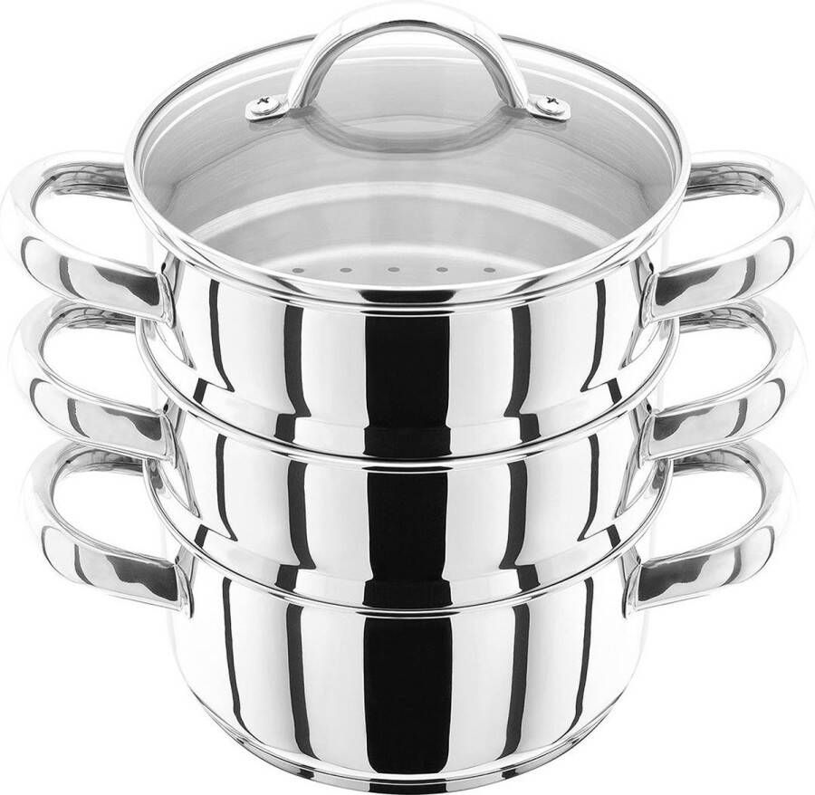 Dailysupplies Stoompan met Deksel Stoommandje Stoofpan 3 Laags Zilver