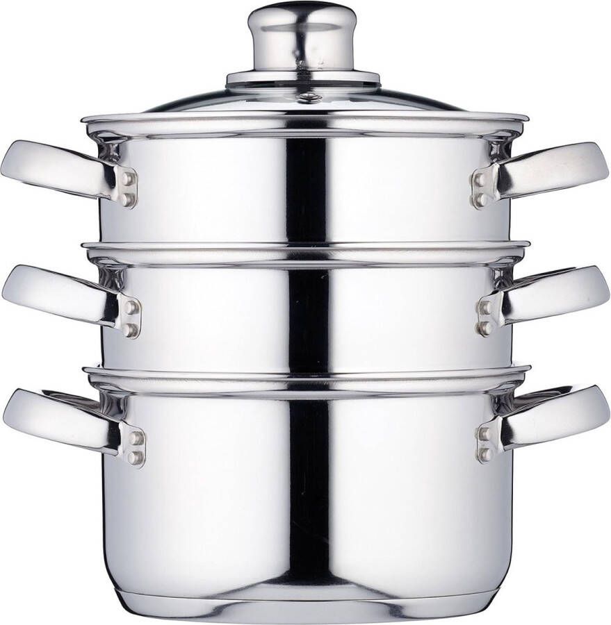 Dailysupplies Stoompan Stoommandje Stoofpan 5L 3 Laags Zilver