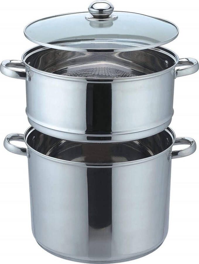 Dailysupplies Stoompan Stoommandje Stoofpan met Deksel 2 Laags Zilver