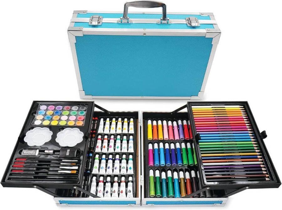 Dailysupplies Tekenkoffer Kinderen Tekendoos Kleurpotloden Stiften Blauw