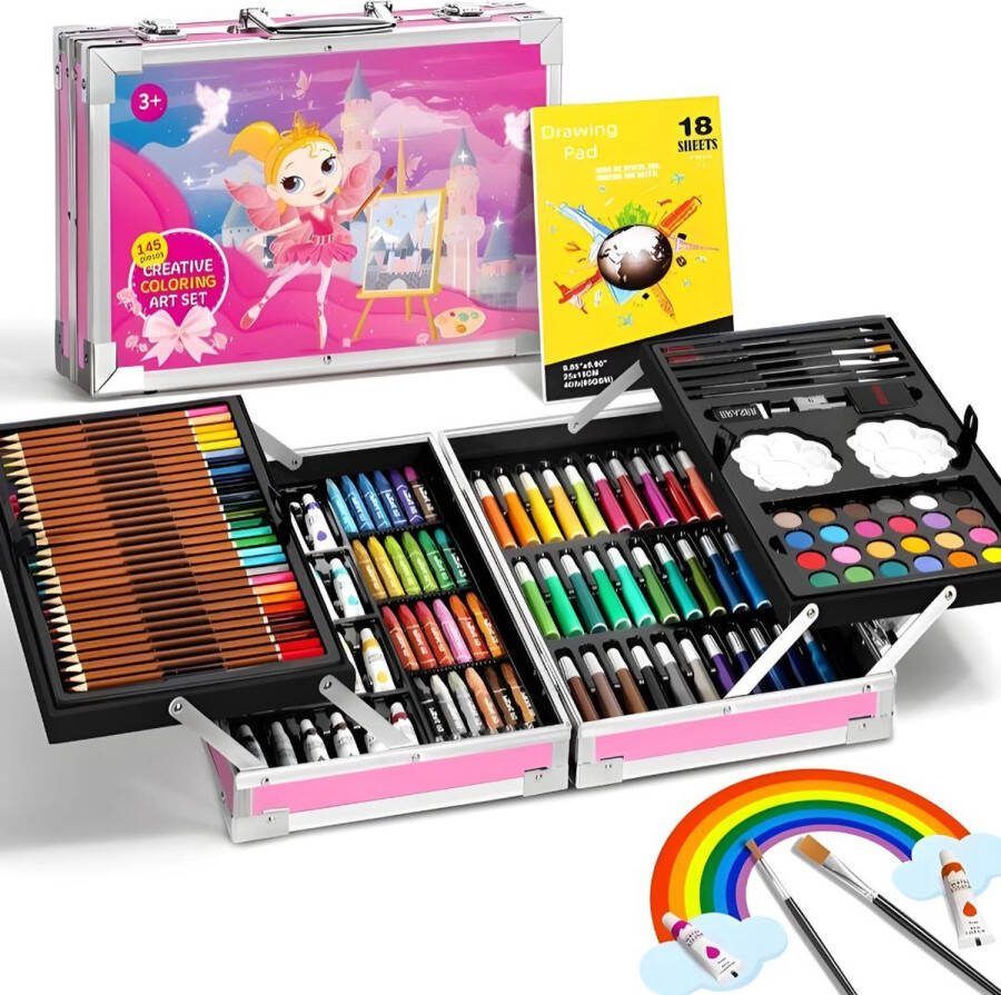 Dailysupplies TekenkofferTekenkoffer Kinderen Tekendoos Kleurpotloden Stiften Roze Voor Jouw Prinsesje
