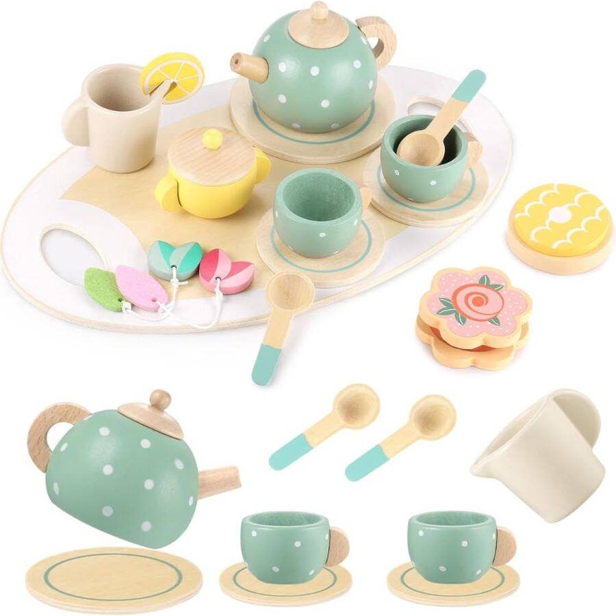 Dailysupplies Theeservies Speelgoed voor Kinderen Kinderspeelgoed 1 2 3 Jaar en Ouder Meisjes en Jongens Houten Set