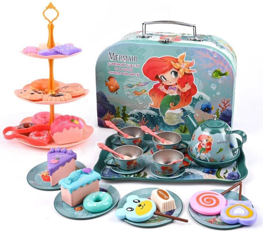 Dailysupplies Theeservies Speelgoed voor Kinderen Kinderspeelgoed 1 2 3 Jaar en Ouder Meisjes en Jongens Zeemeerminnen Set