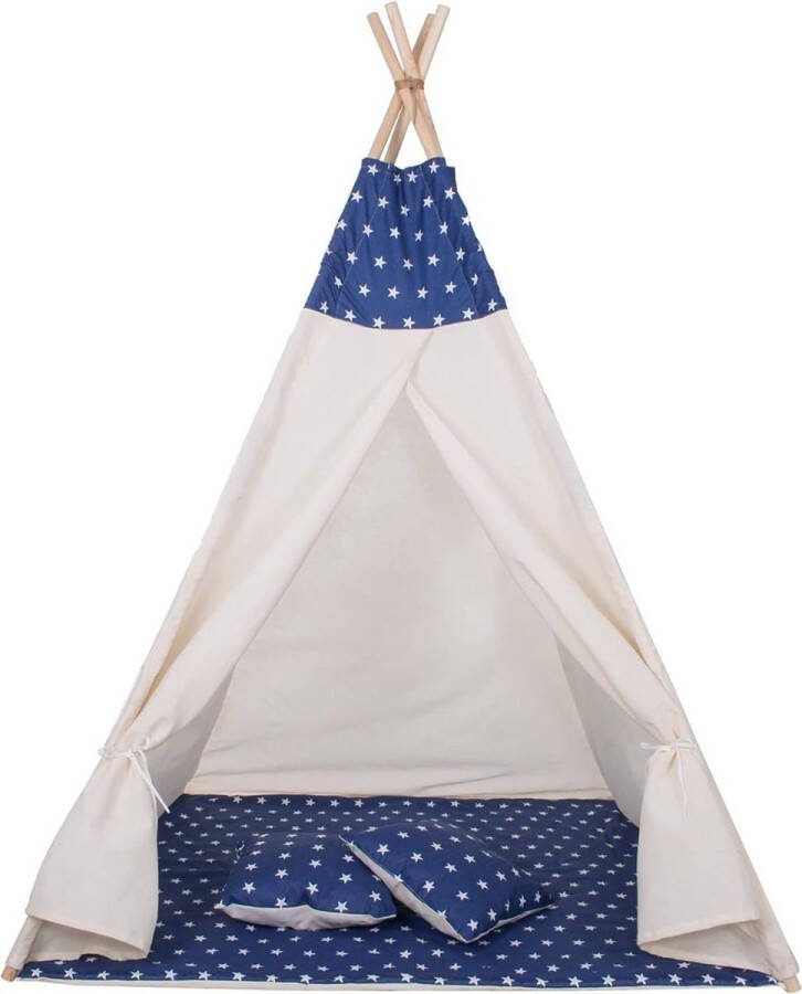 Dailysupplies Tipi Tent Kinderen Tipi-Tenten Speelgoed Tipitent Speeltent Meisjes en Jongens Speelhuisje Wit met Blauw