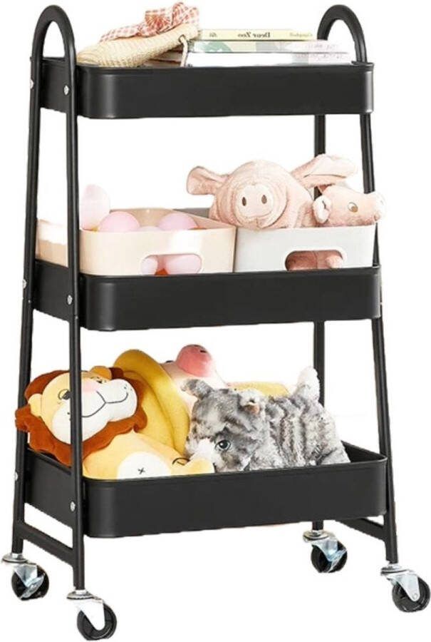 Dailysupplies Trolley op Wieltjes Keukentrolley 3 Laags Serveerwagen Keuken Zwart