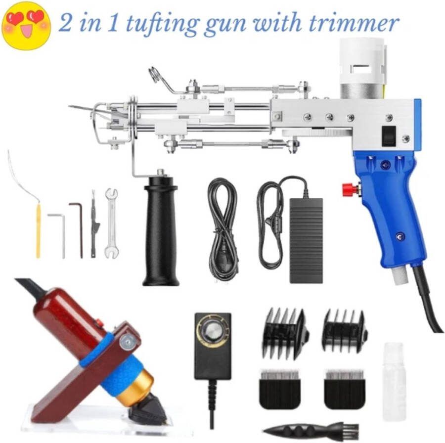 Dailysupplies Tufting Gun Beginnerspakket Borduurmachine 2 in 1 Naaimachine Inclusief Accessoires Wit met Blauw