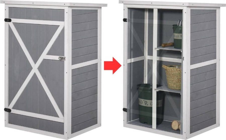 Dailysupplies Tuinkast Hout Tuinkist Tuinkasten voor Buiten Tuinberging 75x50x115cm Grijs met Wit