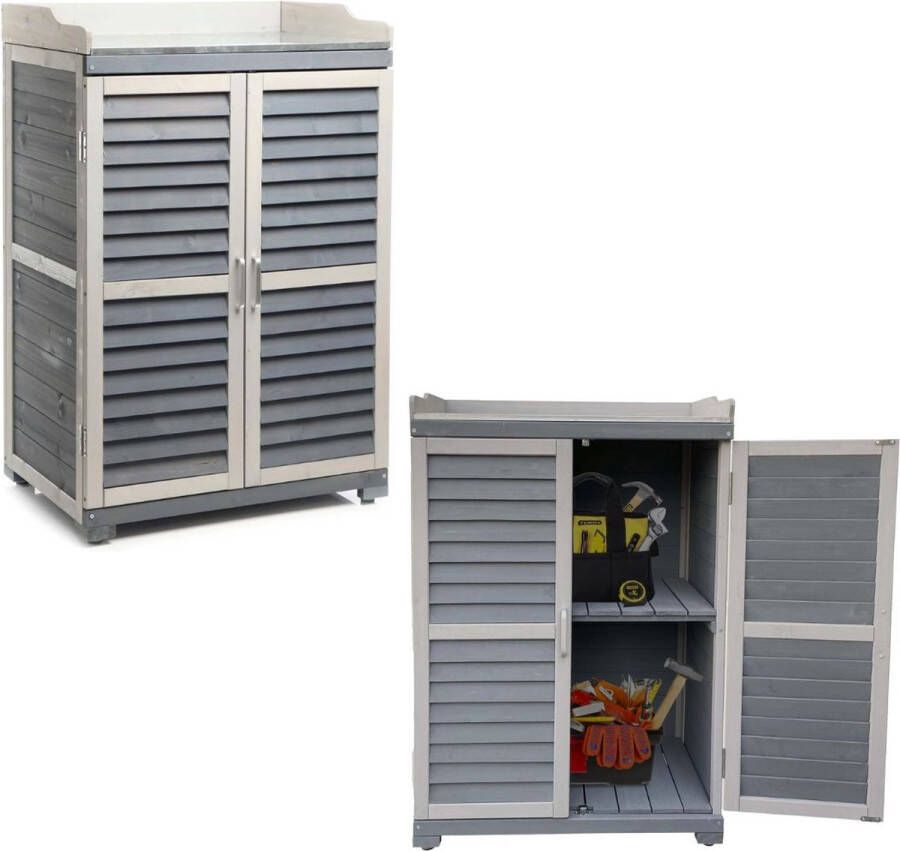Dailysupplies Tuinkast Hout Tuinkist Tuinkasten voor Buiten Tuinberging XXL 70x50x100cm Grijs met Wit