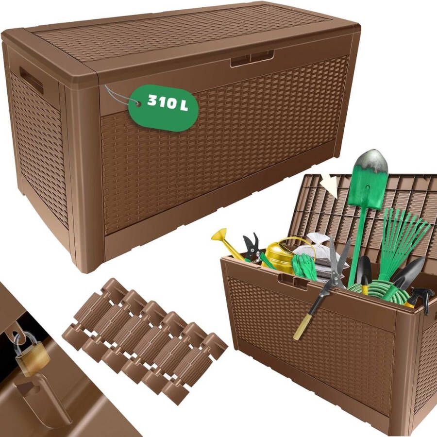Dailysupplies Tuinkast Kunststof Tuinkist Tuinkasten voor Buiten Tuinberging Donker Bruin