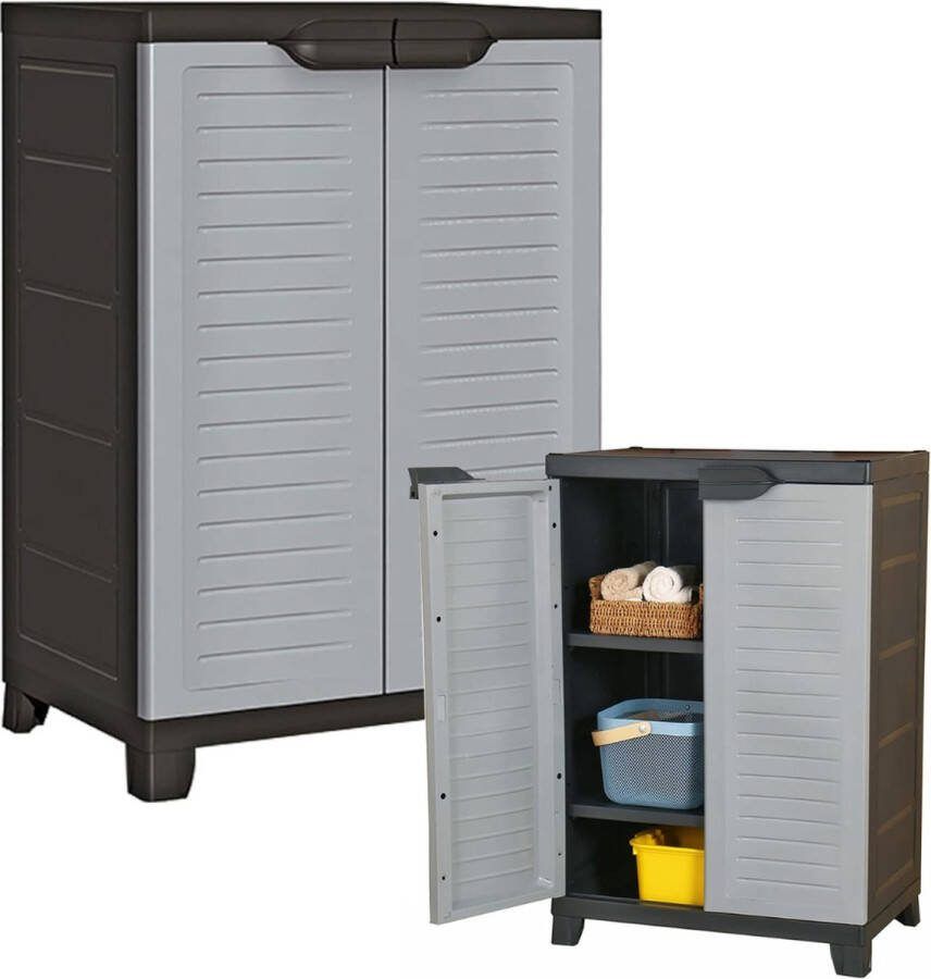 Dailysupplies Tuinkast Kunststof Tuinkist Tuinkasten voor Buiten Tuinberging Zwart met Grijs