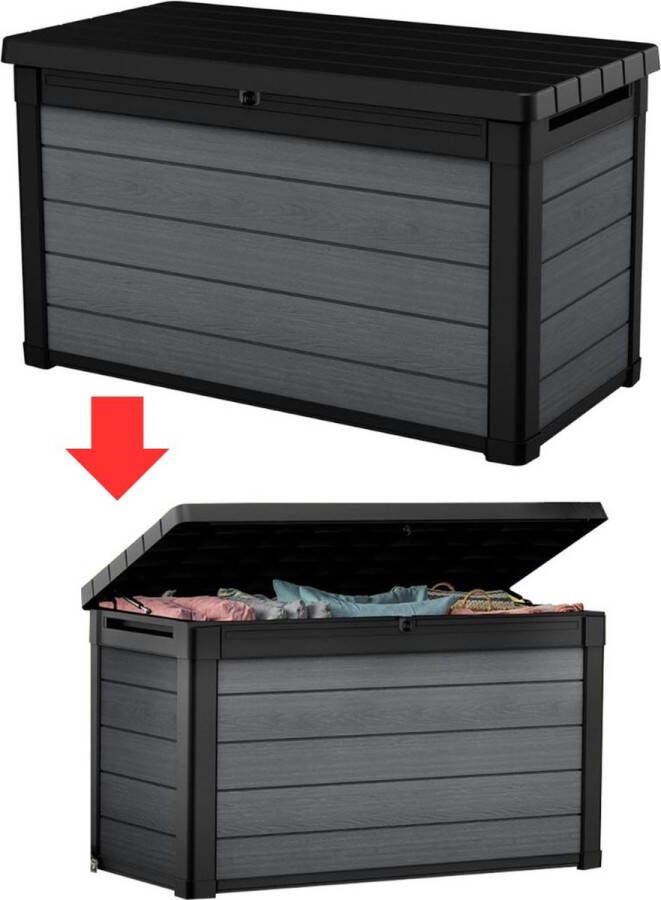 Dailysupplies Tuinkast Tuinkist Tuinkasten voor Buiten Tuinberging Kunststof 120x60x70cm Hout Look Grijs met Zwart