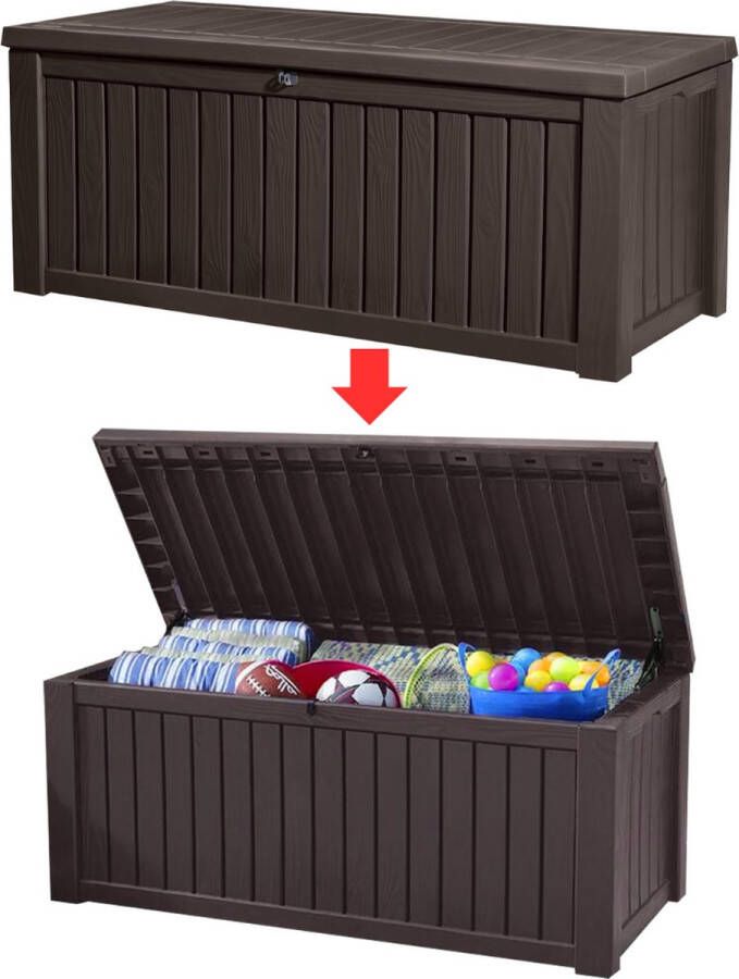 Dailysupplies Tuinkast Tuinkist Tuinkasten voor Buiten Tuinberging Kunststof 155x70x65cm Bruin XXL