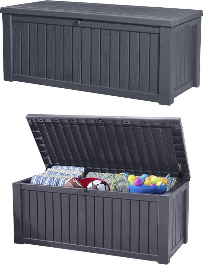 Dailysupplies Tuinkast Tuinkist Tuinkasten voor Buiten Tuinberging Kunststof 155x70x65cm Hout Look Anthractite XXL
