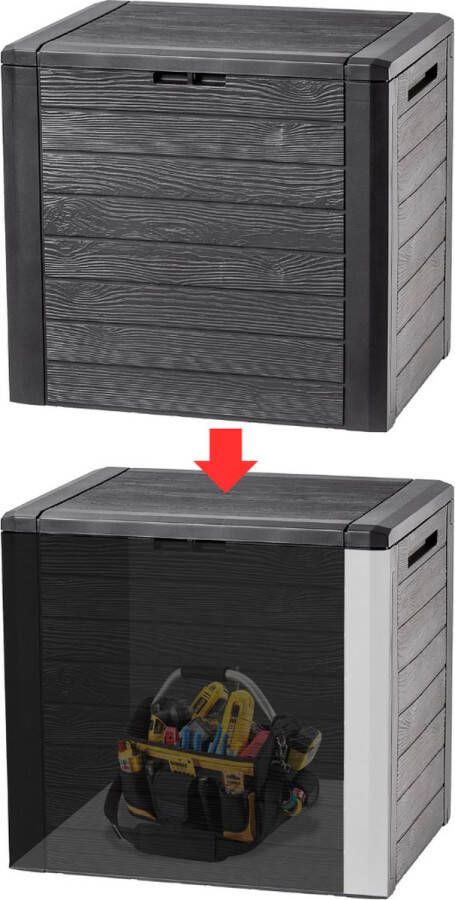 Dailysupplies Tuinkast Tuinkist Tuinkasten voor Buiten Tuinberging Kunststof 50x65x60cm Zwart met Grijs Hout Look