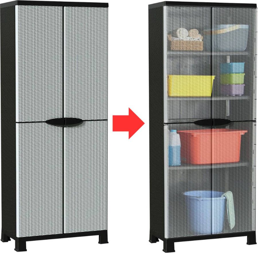 Dailysupplies Tuinkast Tuinkist Tuinkasten voor Buiten Tuinberging Kunststof 70x40x170cm Zwart met Grijs