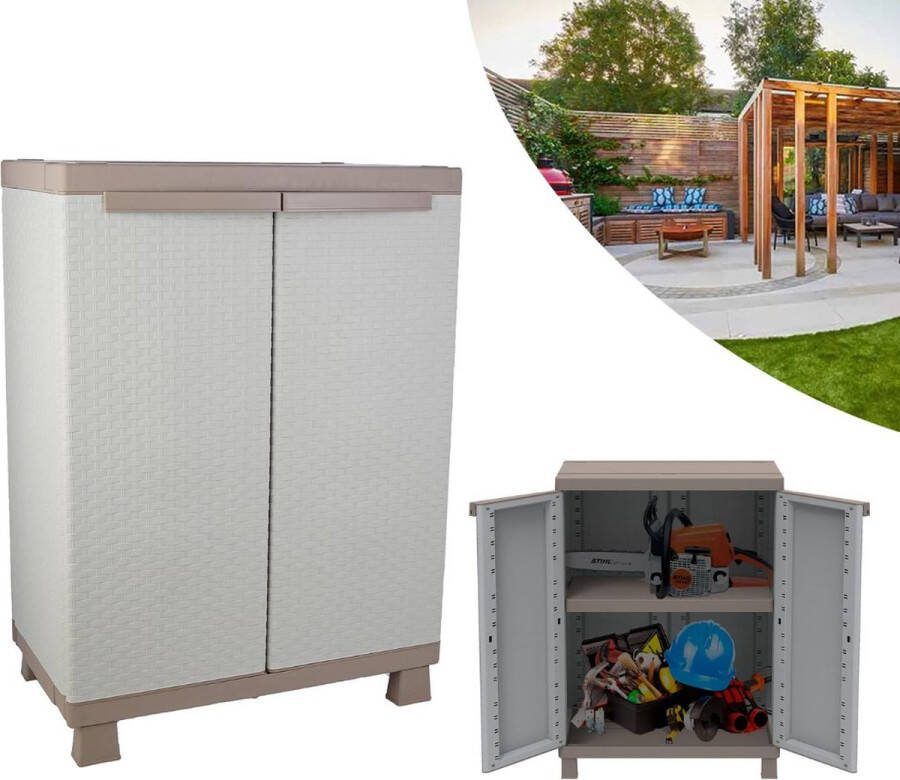 Dailysupplies Tuinkast Tuinkist Tuinkasten voor Buiten Tuinberging Kunststof 70x40x90cm Grijs met Beige