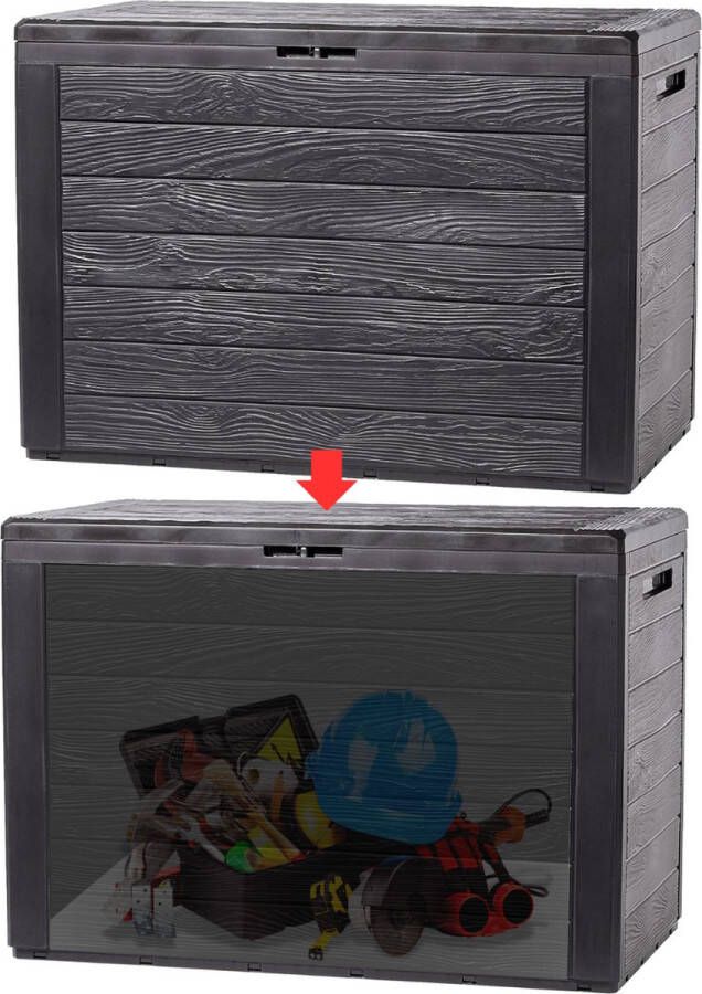 Dailysupplies Tuinkast Tuinkist Tuinkasten voor Buiten Tuinberging Kunststof 80x50x20cm Zwart Hout Look