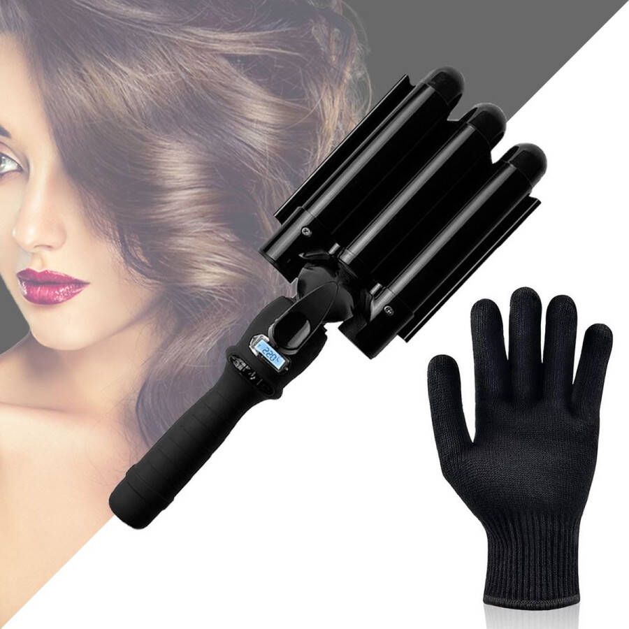 Dailysupplies Wafeltang Voor Dik en Dun Haar Wave Tang Voor krullen – Krultang met Handschoenen – Zwart