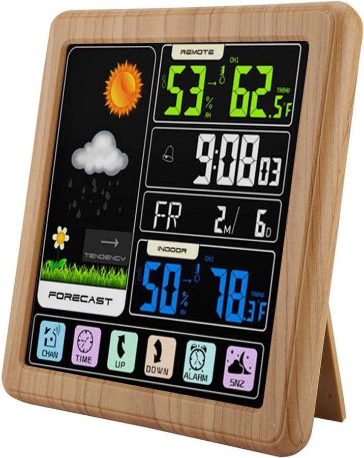 Dailysupplies Weerstation Binnen en Buiten Weerstation Draadloos Binnen Buiten Weerstation met Buitensensor Hout Look