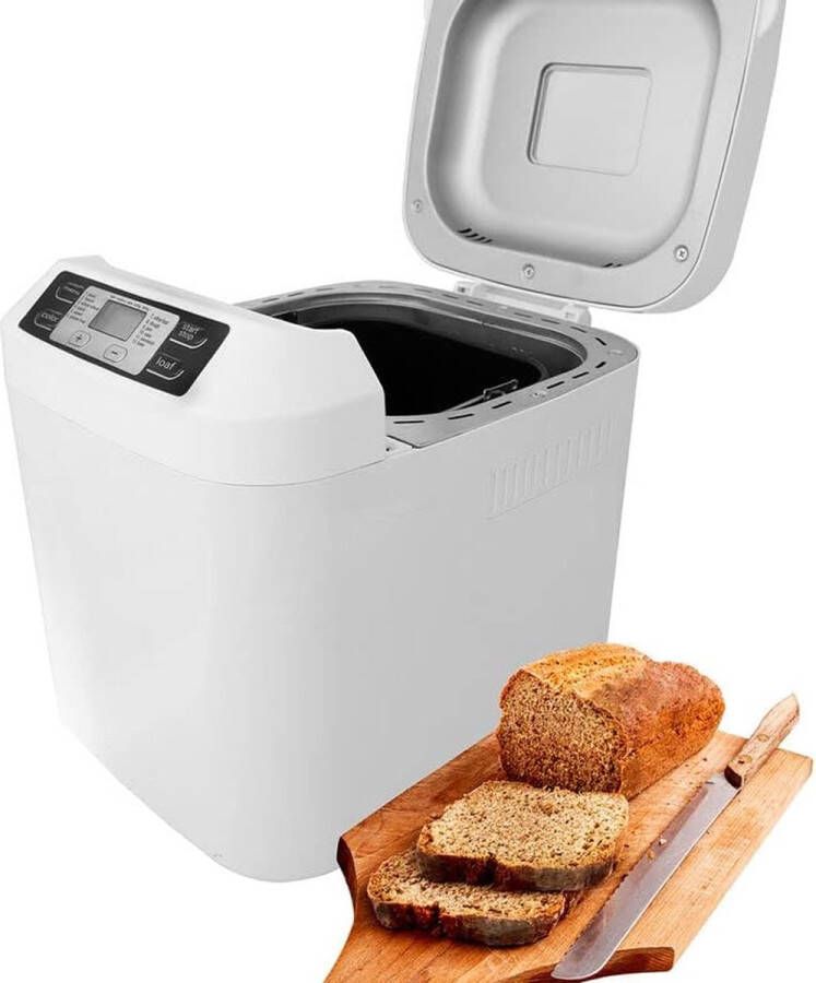 Dailysupplies Witte Broodbakmachine met 12Programma's en Timer -Maak je eigen Brood -Broodbakmachines -Voor Broodmix -800Gram -Gluten Vrij Programma -RVSa