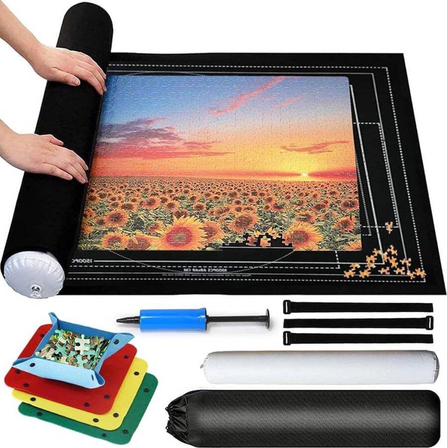Dailysupplies Zwarte Puzzelmat voor 2000stukjes Puzzelmap met Accessoires Puzzelbord Puzzelmatten Puzzelmat Volwassen en Kinderen -Geschikt voor legpuzzel 2000 1500 1000 Stuks 120x80cm