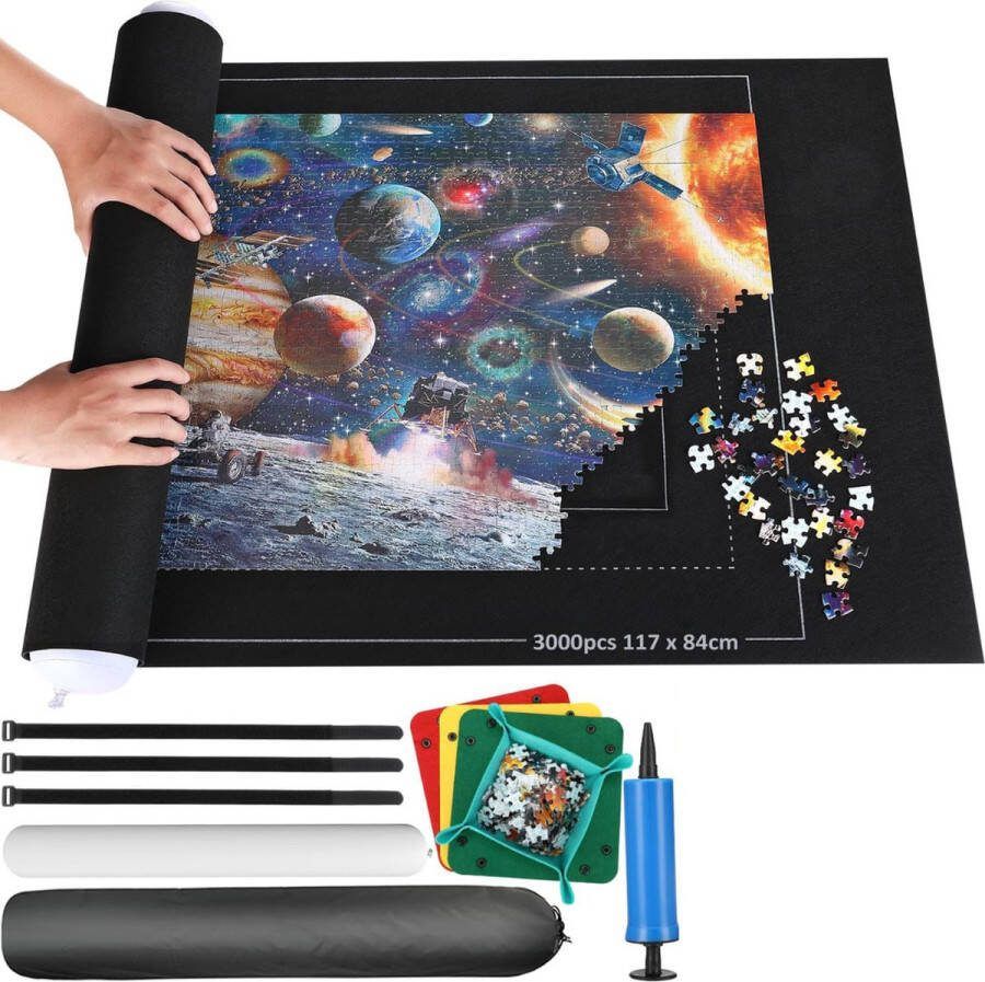 Dailysupplies Zwarte Puzzelmat voor 3000stukjes Puzzelmap met Accessoires Puzzelbord Puzzelmatten Puzzelmat Volwassen en Kinderen -Geschikt voor legpuzzel 2000 1500 1000 Stuks