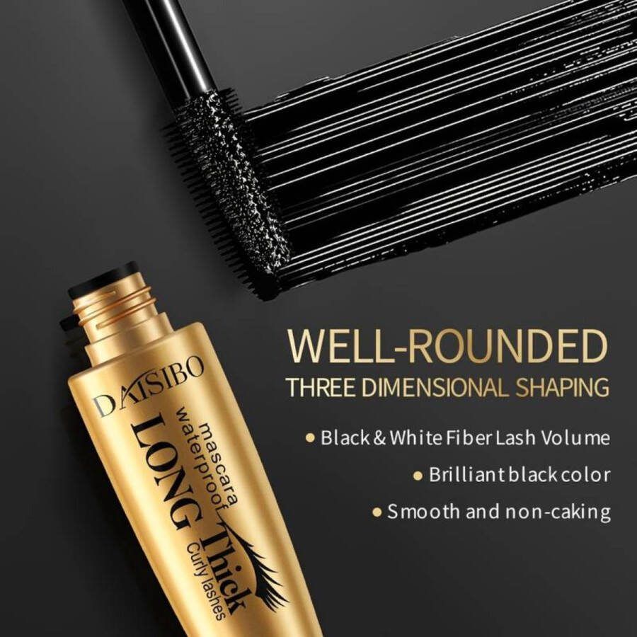 Daisibo 4D Zijde Vezel Waterproof Mascara Langdurig Volumegevend Krullend Effect Snel Droog Film Intens Zwart Maximale Lengte en Volle Wimpers Bestand tegen Water Zweet en Tranen Zachte Formule voor Gevoelige Ogen en Contactlensdragers