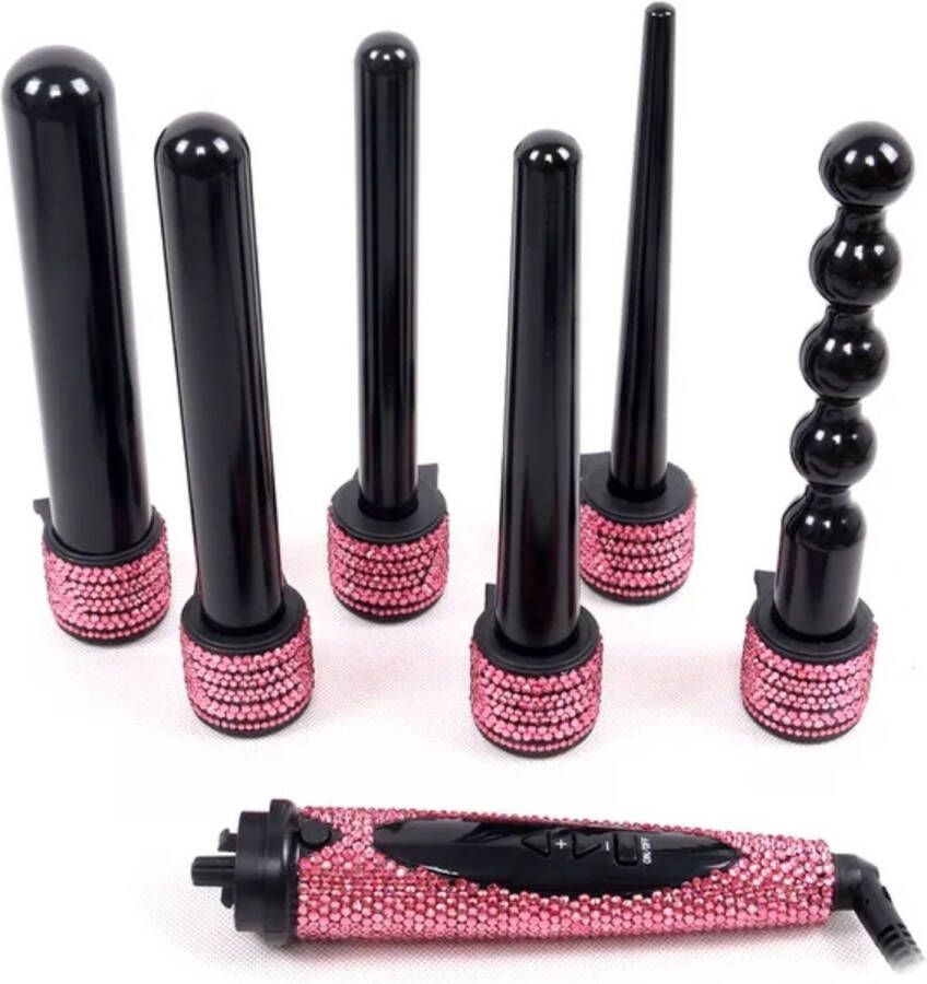 DAKANNA Krultang 6 in 1 Hair Curler Glitter Krullen Tang Kristallen DIY Diamant Waves Roze Toermalijn Keramiek Strass Steentjes zijn Duurzaam