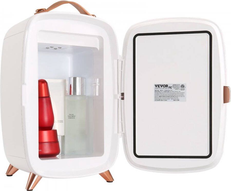 Dakta 6L draagbare gespiegelde schoonheidskoelkast met LED-verlichting witte 9V DC make-up minikoelkast 8 blikken 3 LED-spiegellichtmodus kleine huidverzorgingskoelkast voor kantoor slaapkamer enz
