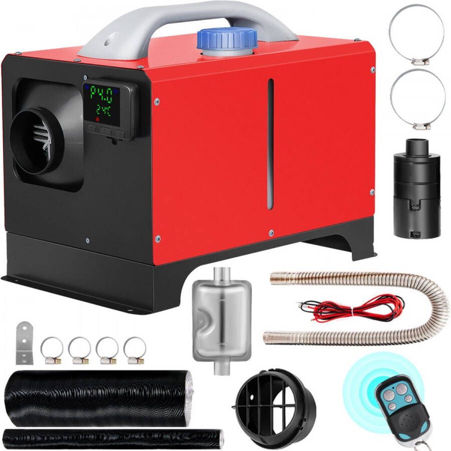 Dakta Auto Diesel Luchtverwarmer 12V 8KW Standkachel Diesel Rood Aluminium Behuizing Diesel Heater + Afstandsbediening en LCD-Scherm voor Cabine van Verschillende Auto's Bussen Campers Vrachtwagens