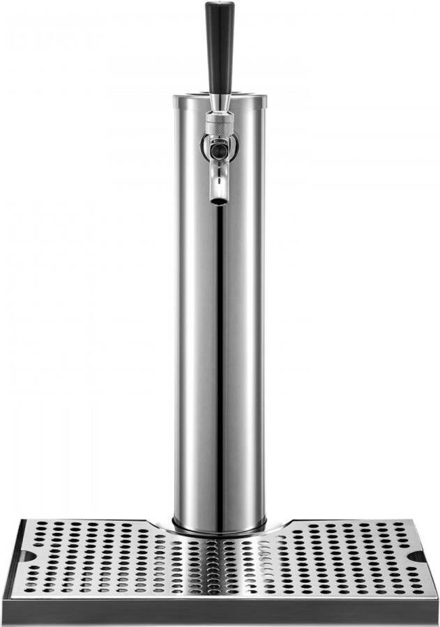 Dakta Bar Biertoren Drankdispenser 360 x 76 mm Tapbiertoren Zilver Roestvrijstalen Bierdispenser met Aanrecht Lekbak en Een Verchroomde Kraan Ideaal voor Bars Hotels Restaurants Thuisbrouwen