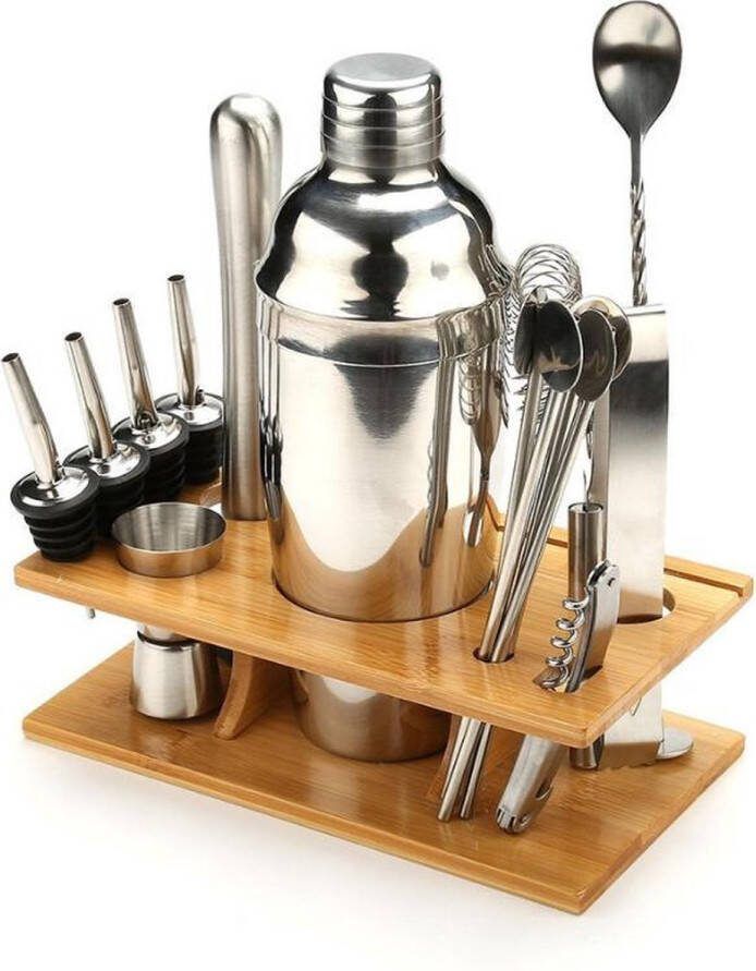Dakta Cocktailshaker Set 16 delig Mixology Bartending Kit Zilver RVS