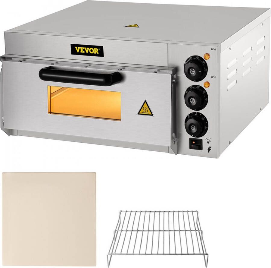 Dakta Commerciële Pizzaoven 14 Inch Roestvrijstalen Elektrische Pizzaoven 2000W Commerciële Elektrische Pizzaoven met 2 Temperatuurknoppen en Tijdinstellingsfunctie voor de Horeca Bakkerijen Snackbars