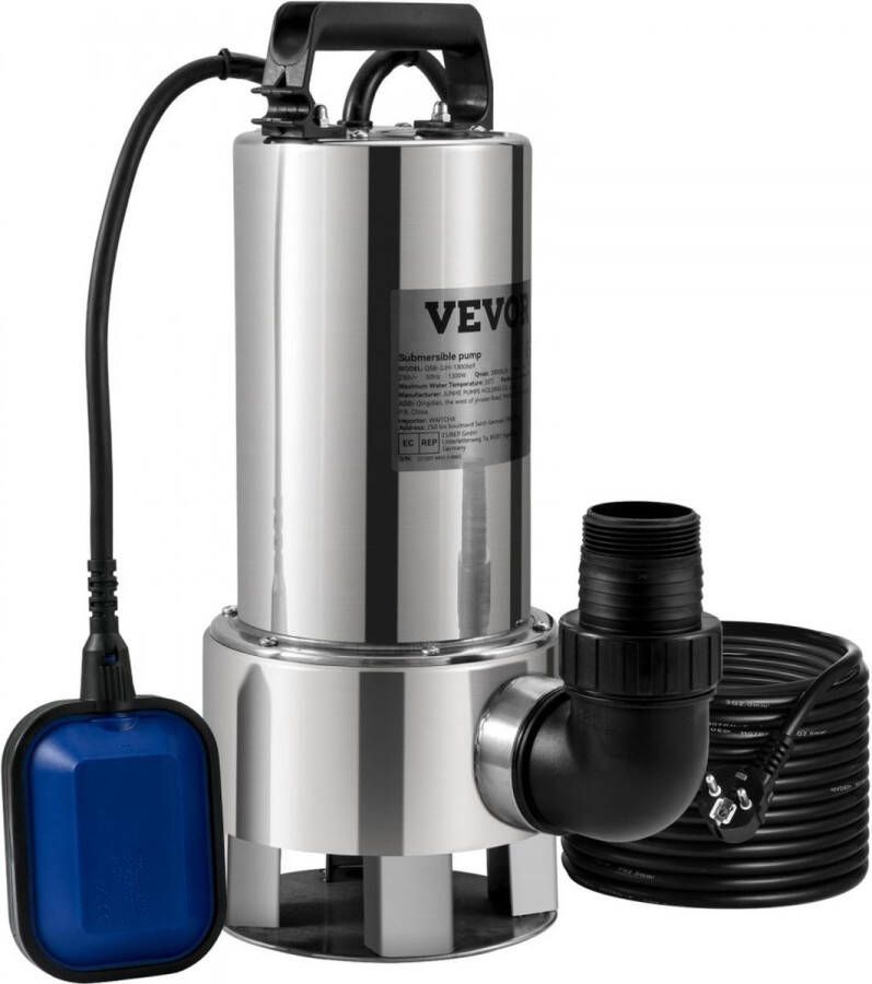 Dakta dompelpomp 1300W vuilwaterpomp 230V tuinpomp debiet 20000L u vuilwater dompelpomp max. slag 11m IPX8 Ideaal voor het verpompen van water uit zwembaden kelders vijvers