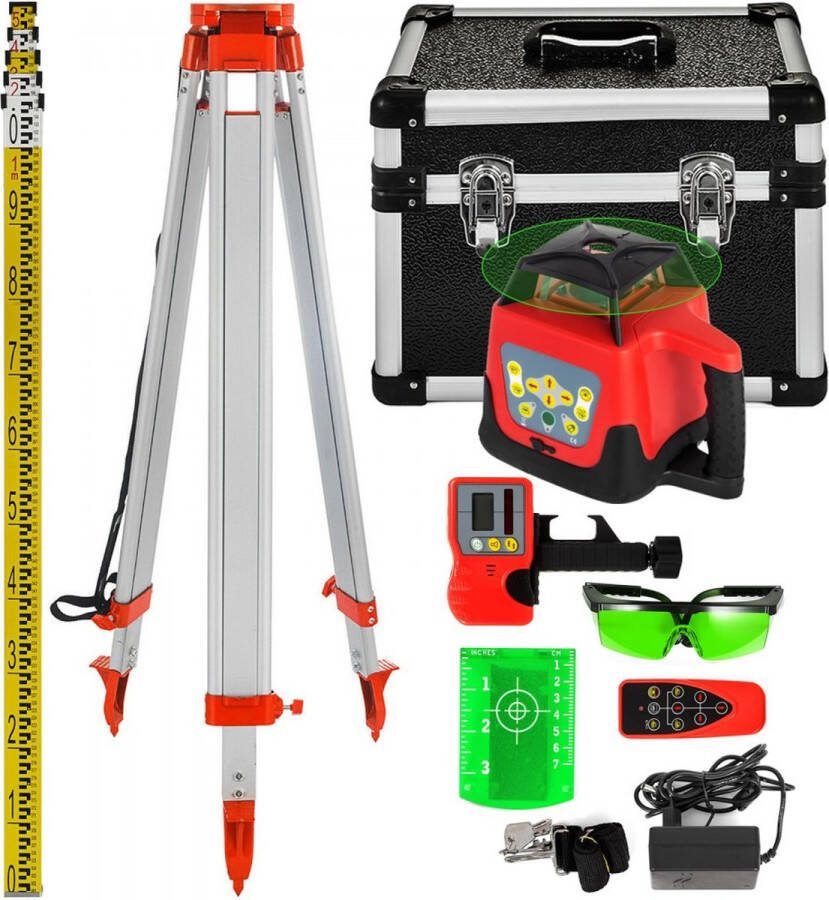 Groene Roterende Laser Waterpas 1 65 m Statief 5 m Staff Layout Tool W case Zelfroterend