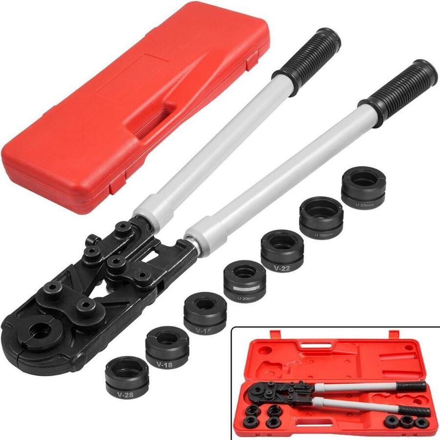 Dakta Krimptang Hydraulische Tang Voor pijpen 57 x 9 x 15 cm Met 8 haken Complete set Krimptangen