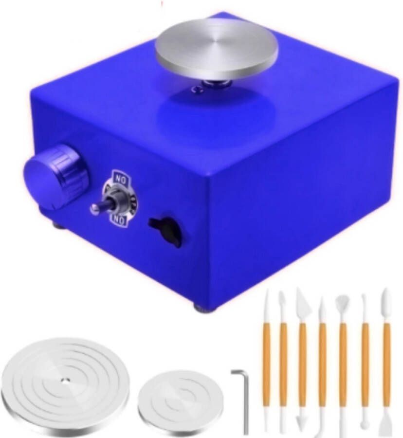 Dakta Mini Draaischijf Pottenbakker DIY Pottenbakken Pottenbakkersschijf Elektrische Draaischijf Incl. Schijf 6 5 cm & 10 cm Pottenbakker Set Blauw
