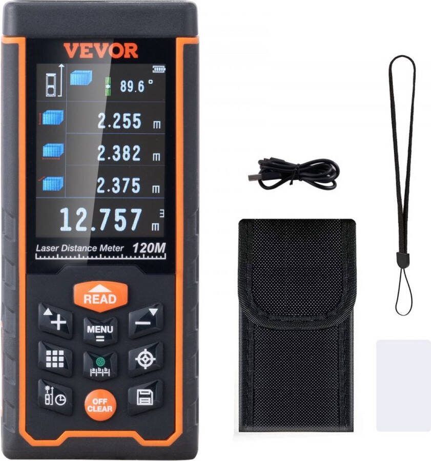Dakta professionele laser afstandsmeter 121m meetbereik afstandsmeter met camera ±1.5mm nauwkeurigheid afstandsmeter 2.4 LCD display Meerdere meetmodi 4 meeteenheden feet meters inch feet+inch 100 datasets