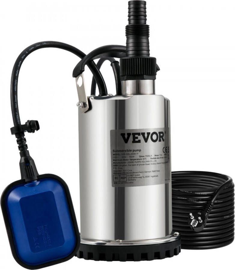 Dakta vuilwaterpomp 550W dompelpomp 230V tuinpomp debiet 9500L u vuilwater dompelpomp IPX8 uitlaat kan worden afgesneden om water uit zwembaden vijvers kelders te pompen