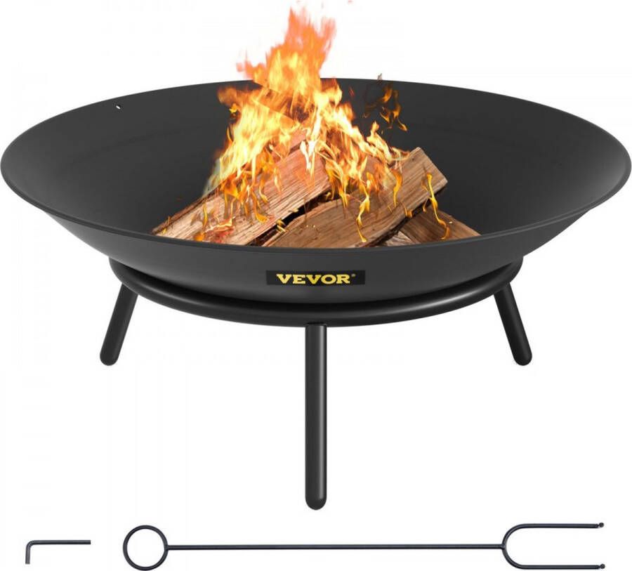 Dakta Vuurkorf Buiten 55 5 cm Diameter Vuurschaal Zwart Geschilderd Koolstofstaal Outdoor Fire Bowl met 2-in-1 Functionele Basis en Brandhoutstok Toegepast in Tuinen Patio's Parken Achtertuinen enz