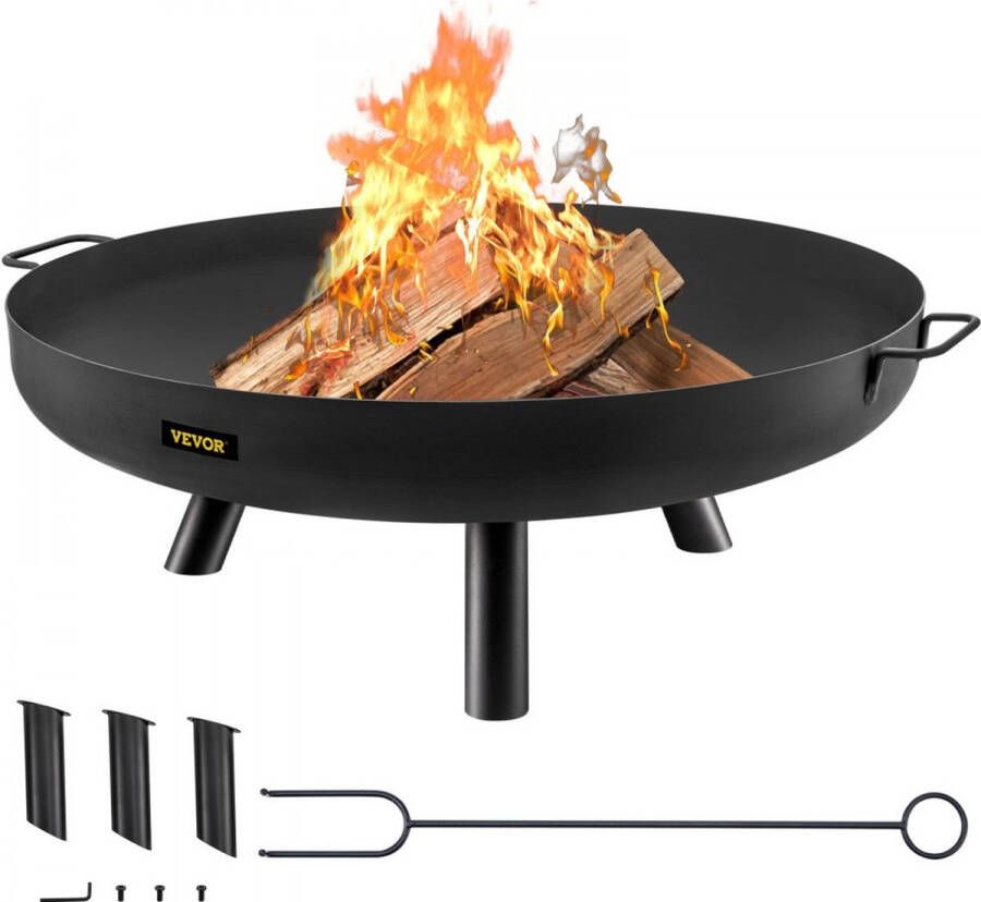 Dakta Vuurkorf Buiten 70 5 cm Diameter Vuurschaal Zwarte Outdoor Fire Bowl Gemaakt van Geschilderd Koolstofstaal met 2-in-1 Functionele en Ondersteunende Been Toegepast in Tuinen Parken Achtertuinen