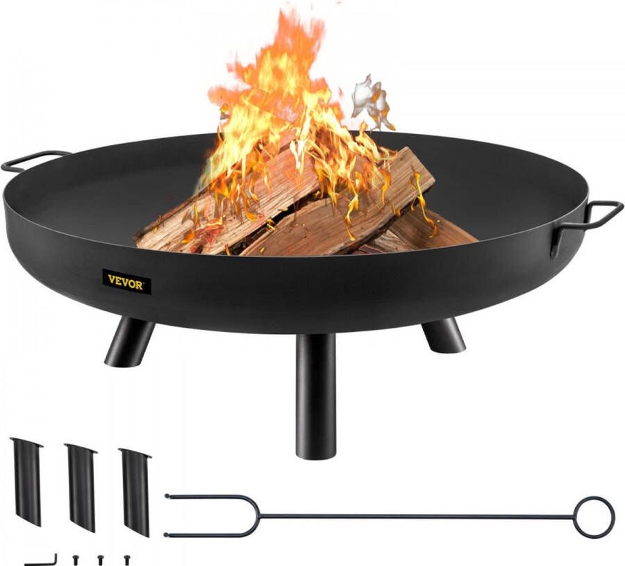 Dakta Vuurkorf Buiten 77 cm Diameter Vuurschaal Zwart Geschilderd Koolstofstaal Outdoor Fire Bowl met Handgrepen en 3 Ondersteunende Been Toegepast in Tuinen Patio's Parken Achtertuinen Veranda's enz